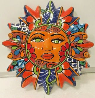 Talavera Sun Face Mexican Pottery Wall Folk Art 10 "