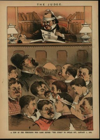 Temperance Movement Bruised Faces Political Humor 1882 Worth Art Year Print
