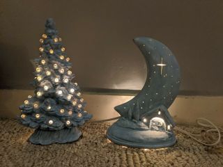 Vintage Lighted Ceramic Christmas Tree & Nativity Scene Rare Set Tampa Bay Mold