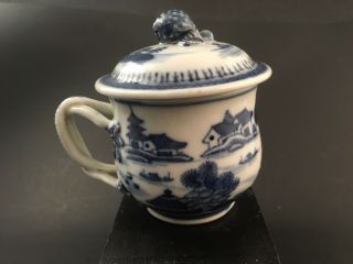 Antique Chinese Export Porcelain Tea Cup & Lid Pot De Creme Syllabub Blue White