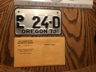 1973 Nos A,  Oregon Dealer Motorcycle License Plate Vintage Antique 24d