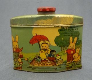 Antique Peter Rabbit Baby Powder Tin Litho Talcum Can Vintage Nursery Talc Bunny