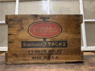Vintage Cross Sterilized Tacks Wooden Advertising Crate Box Primitive Decor Old