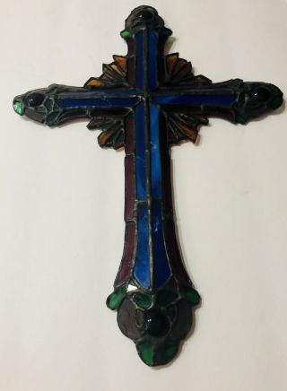 Lovely Vintage 11 " Stained Glass Cross By The Franklin -