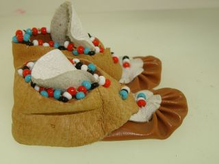 VINTAGE 1960 ' S NATIVE AMERICAN HAND MADE DOLL MOCCASIN SHOES BEADED LEATHER 3