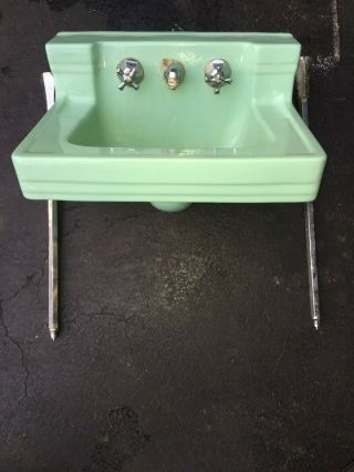 Vintage Green Porcelain Sink W/ Legs