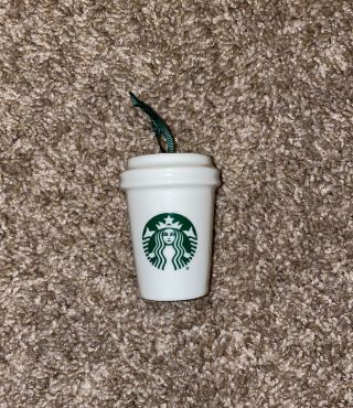 2015 Starbucks Coffee Christmas Holiday Ornament Mini White Ceramic Cup
