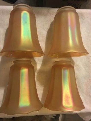 4 Signed Nuart Marigold Carnival Art Glass Lamp Shades 2 - 1/4 " Fitter