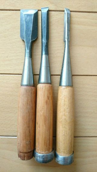 Japanese Chisel Nomi With Sign Set Of 3 Carpentry Tool Japan Blade 1205 - 1