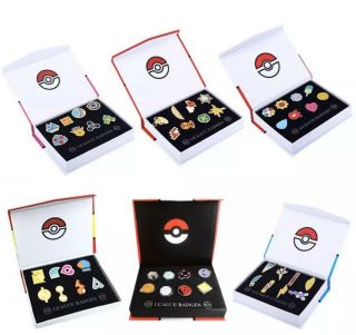 Cosplay Pokemon: Kanto League Gym Badges Set Of 8 Metal Pins Gen 1 Brooch,  Box