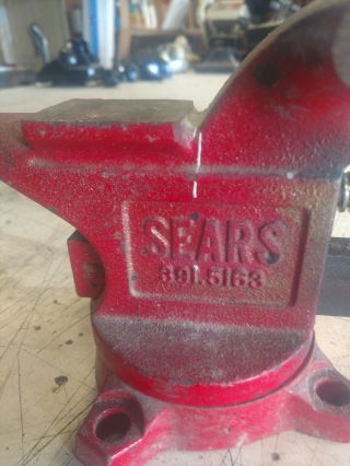 Vintage SEARS Swivel Bench Vise with Anvil Pipe Jaws 4 - 1/2 inch 391.  5163 2
