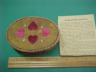 Vintage Great Lakes Woodland Indian Quill & Birch Bark Trinket Box With Hearts