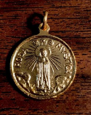 Vtg Maria Rosa Mystica Metal Catholic Medal Charm Pendant Italy Virgin Mary