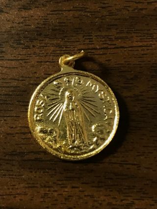 VTG Maria Rosa Mystica Metal Catholic Medal Charm Pendant Italy Virgin Mary 2