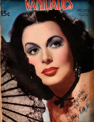 Czech - American Beauty,  Actress,  Inventor Hedy Lamarr,  Signed Vintage Magazineo