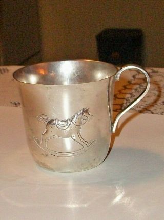 Vintage Tiffany & Co.  Sterling Baby Cup With Raised 3 - D Rocking Horse
