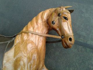 Leather Wooden Horse Antique Folk Art Glass Eyes Early Child Toy Equestrian Farm