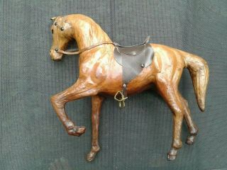 Leather Wooden Horse Antique Folk Art Glass Eyes Early Child Toy Equestrian Farm 3