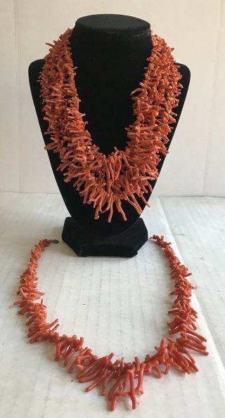 Antique Large Victorian 5 Strand Coral Branch Necklace