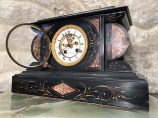 Vintage Antique A Stowell&co Boston France Strikes Clock W Pendulum& Marble Case