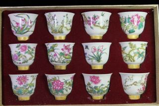 Collectable Decor Rare Porcelain Paint Beauty 12 Set Flower Fairy Exquisite Cup