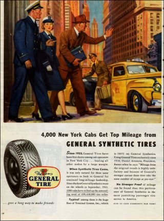 1944 Vintage Ad General Tire,  Art Yellow Nyc Cab Picks Up Servicemen 121817