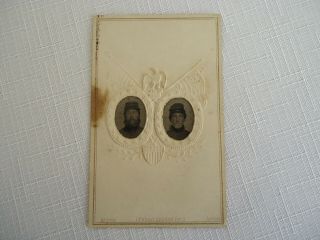 Rare Civil War Double Tintype Cdv Photograph With Two Soldiers In Union Frame