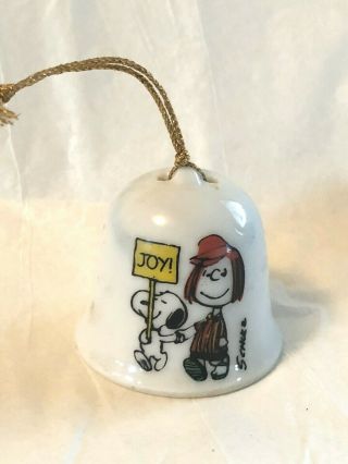 Vintage Snoopy Mini Bell Peppermint Patty Ceramic Christmas Ornament Peanuts