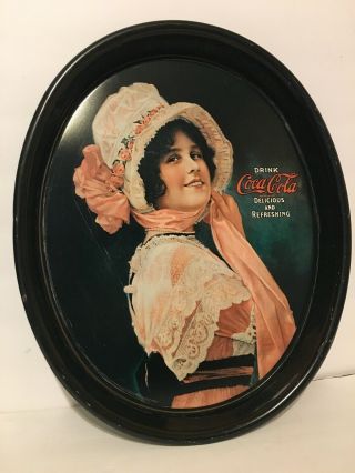 Coca - Cola Metal Tin Tray Drink Betty Girl Oval Serving Delicious And Refreshing