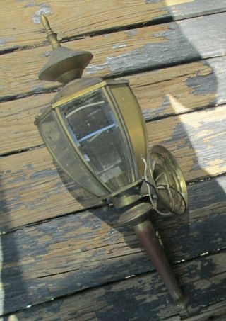 Pair Vintage Large Coach Lamps Brass with Curved & Beveled Glass 23 