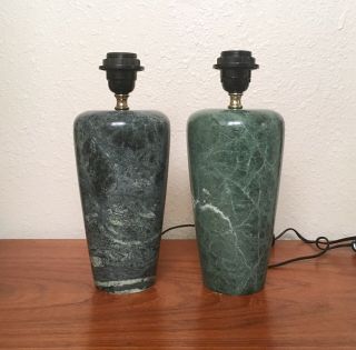 Vintage Green Marble Accent Table Lamps,  1990s Postmodern Minimalist