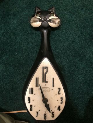 Vintage Spartus Cat Clock Black White Repair Black White Pink