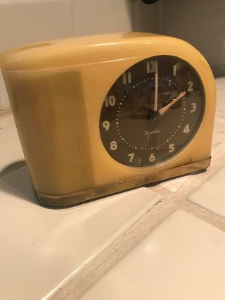 Vintage Westclox S5 - J Moonbeam Mid - Century Deco Light Up Alarm Clock Yellow