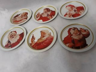 Vintage Coca - Cola Santa Claus Tin Coasters Set 1983