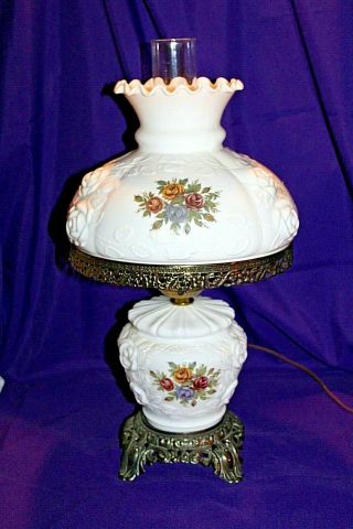 Vintage Phoenix Lamp Gone With The Wind Hurricane Lamp Milk White Glass Roses Bb