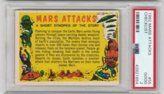 1962 Mars Attacks Checklist 55 Psa 2 Good Un - Marked