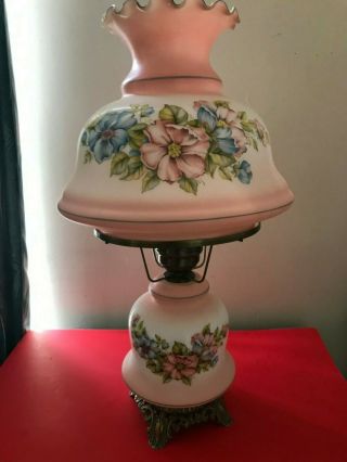 Vintage Hurricane Parlor Lamp Large Hand Painted Flowers 29” Gone With The Wind