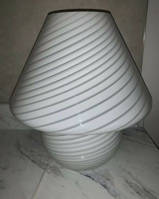 Vintage Mid Century White Swirl Vetri Venini Italy Murano Mushroom Lamp 15”