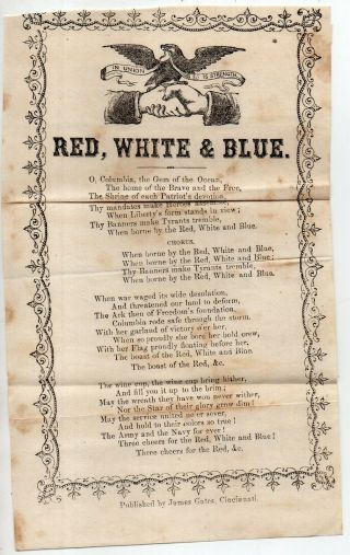 64212 Sm Civil War Era Song Sheet " Red,  White & Blue " James Gates,  Cincinnati Oh