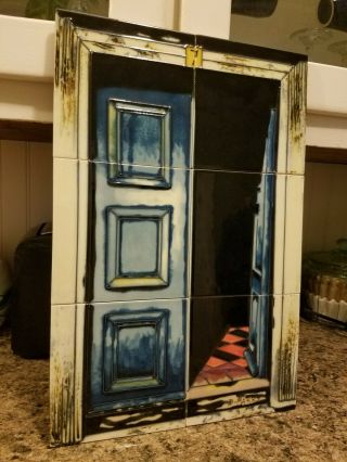 Artist D Marrs 6 Art Tile Ceramic Picture Framed 12 X 18 Blue Door Mid Century