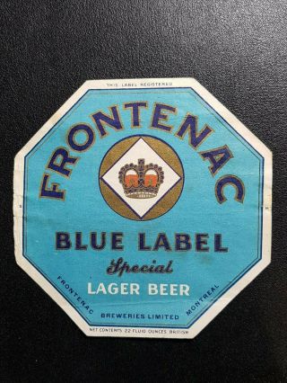 Vintage Frontenac Blue Label Special Lager Beer Label