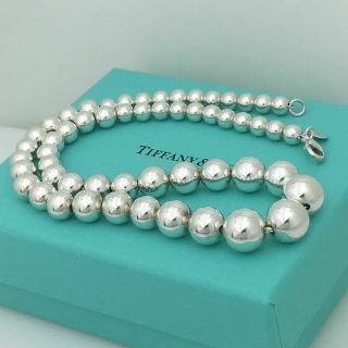 Vintage Silver Tiffany & Co.  Bead Ball Charm Graduated Necklace Chain Rare & Box