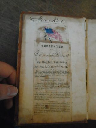 1860 Bible From Civil War Gunboat Pursuit Given By N.  Y.  Bible Society Florida