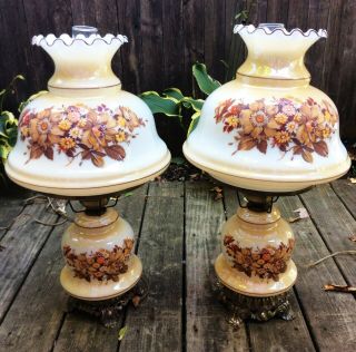 Vintage Gone With The Wind Gwtw Hurricane Lamps Hand Painted Autumn