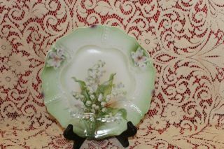Hand Painted Lily Of The Valley Soft Green Background Cabinet Plate