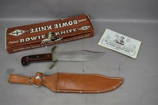 Vtg Western Cutlery Bowie Hunting Knife Leather Sheath W49 Fixed Blade