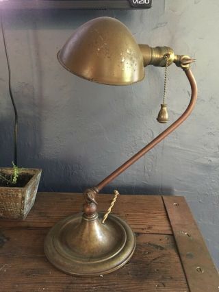 Antique Bradley & Hubbard Industrial Art Deco Machine Age Brass Table Lamp