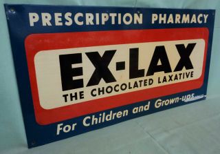 Vintage Ex Lax Single Sided Tin Sst Sign Drug Store 23 ½” By 12”