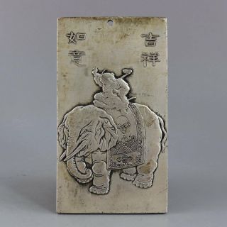 Collect Antique Tibet Silver Carve Elephant & Fairchild &12 Zodiac Lucky Pendant