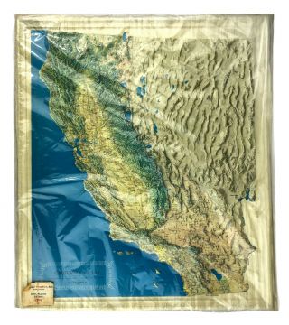 Vintage Kistler Graphics 1968 Vinyl Plastic 3d California Topography Relief Map